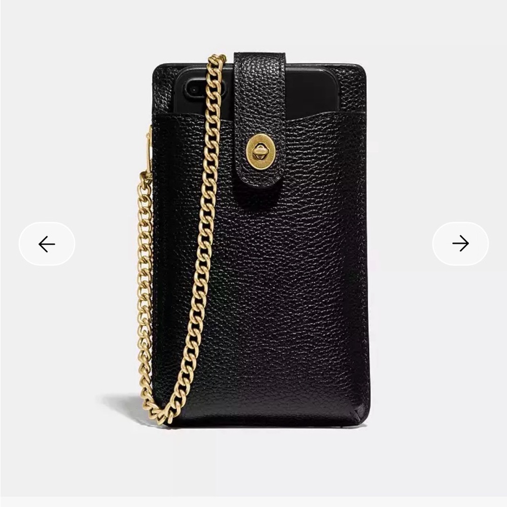 Coach NWT Turnlock Chain Phone Crossbody Bag Black Pebble Leather - Picture 7 of 11